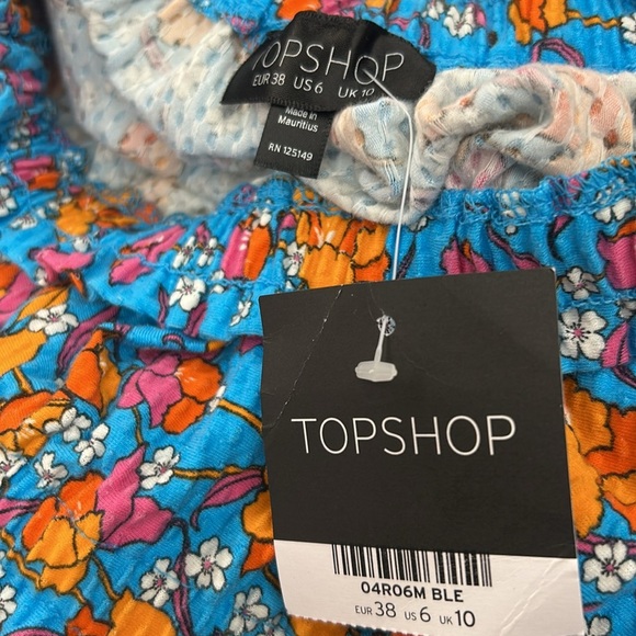 TopShop Floral Print Off-the-Shoulder Crop Top Cotton Blend Size 6 NWT - Picture 2 of 8